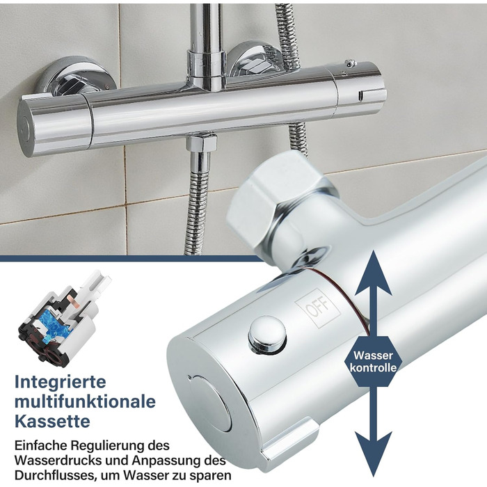 Змішувач для ванни з термостатом, настінний монтаж, для ванної кімнати (хром)