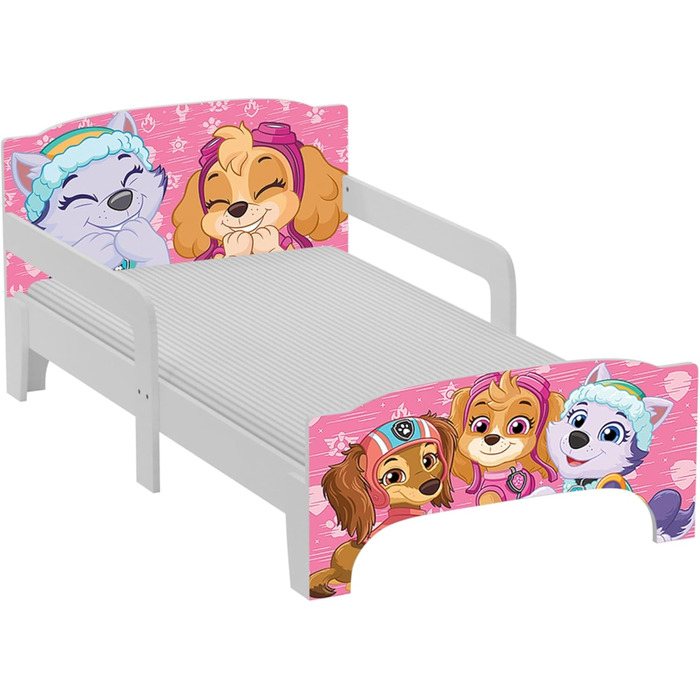 Ліжко дитяче Leomark Paw Patrol Smart - дерев'яне, 70x140 см, з текстильними ящиками, білий/рожевий колір