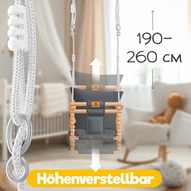 Дитячий гойдалка-колиска KIDIZ® для немовлят від 6 місяців та малюків до 3+ років. Дерев'яна гойдалка з регульованою висотою та м'якою подушкою. Для дому та вулиці, антрацит.