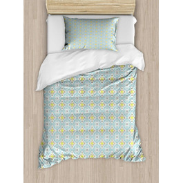Вінтажний набір підковдр для односпальних ліжок, художній античний мотив, захист від кліщів Алергікам Підходить з наволочкою, 130 x 200 см - 70 x 50 см, блідо-блакитна яєчна шкаралупа