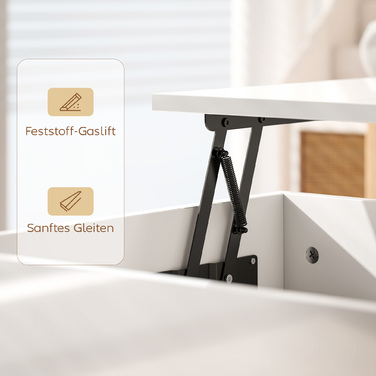 Журнальний столик з регульованою висотою, сучасний столик для вітальні з прихованою системою зберігання та 2 висувними ящиками, глянцевий білий