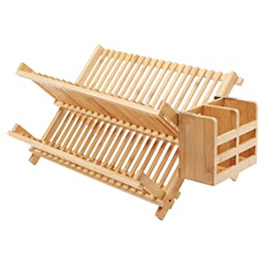 Бамбукова сушарка Domopolis Basics з тримачем для посуду, плоский стрижень, складаний, 2-ступінчастий