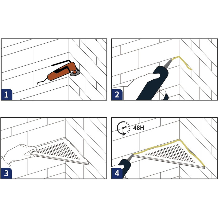 Поличка для душу Eck, нержавіюча сталь 304, 2 шт., для плитки, монтаж в стіну, реновація ванної кімнати