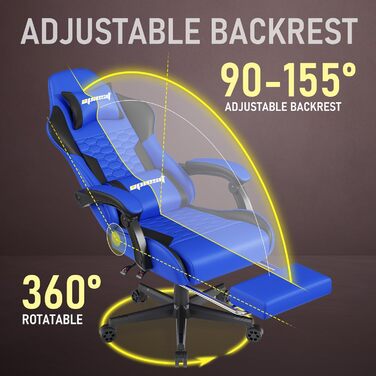 Ігровий крісло з підніжкою, регульованими підлокітниками та підтримкою попереку, ергономічне для дорослих, велике, високе, блакитне