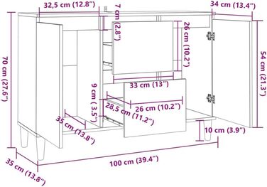 Буфет з 2 шухлядами та дверцятами, Комод Сіра Sonoma 103.5x35x70см Інженерне дерево