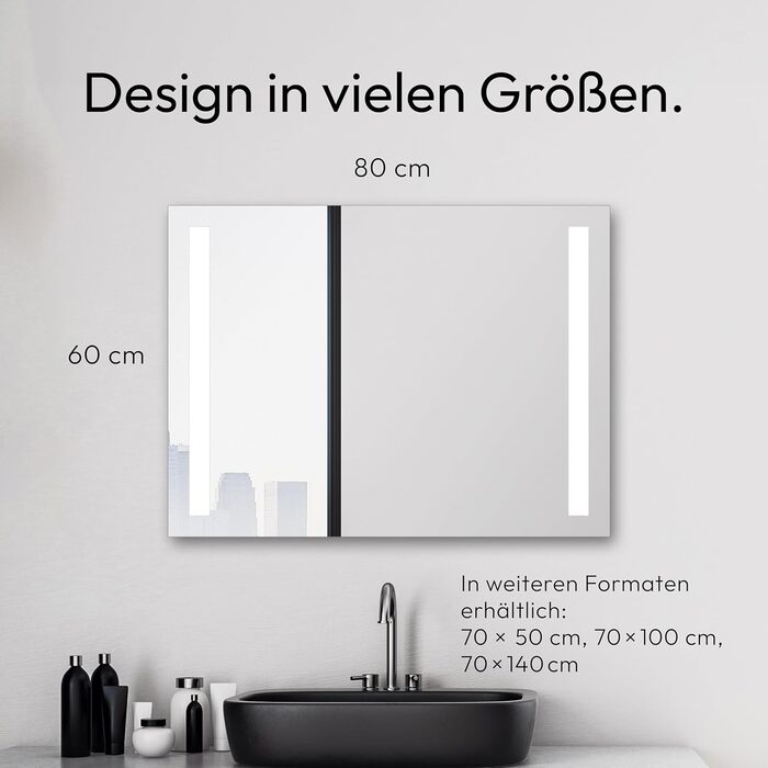 Дзеркало для ванної кімнати Talos Light LED 80x60 см з підсвічуванням, нейтральним білим світлом та алюмінієвою рамою