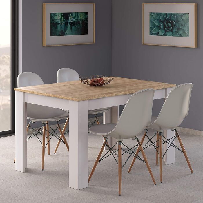 Розсувний обідній стіл Habitdesign Kendra, білий та канадський дуб, 140–190 x 78 x 90 см