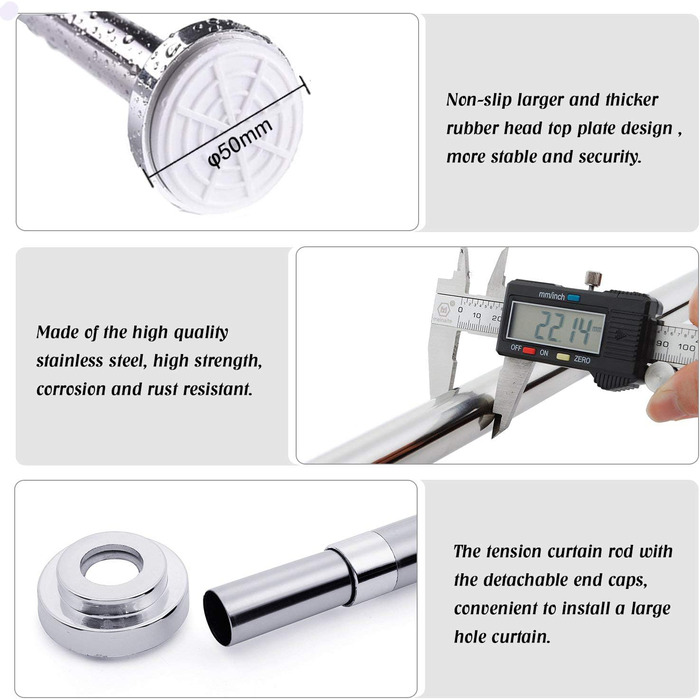 Телескопічна штанга з нержавіючої сталі GQC 2 шт. 65-100 см, штора для душу без свердління, регулюється поворотом