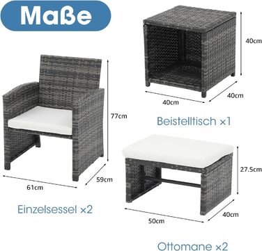 Садовий набір меблів OC Orange-Casual 5 предметів: плетений ротанг, диван, крісла, пуфи та столик, подушки в комплекті для балкона, тераси, подвір'я (Оранжевий, Сірий)