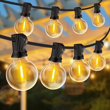 LED гірлянда для вулиці, 20м, G40, 30+2 лампочки, пластик, IP44, тепле біле світло, для саду, вечірки, шлюбної церемонії