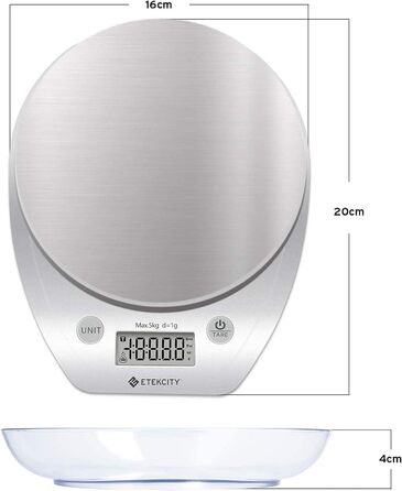 Кухонні ваги ETEKCITY цифрові електронні ваги зі знімною чашею, 5 кг / 11 фунтів, точні кухонні ваги з нержавіючої сталі