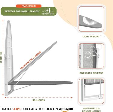 Настінна прасувальна дошка Xabitat - Компактний, складаний кронштейн для невеликих приміщень, економить місце, білий/сірий