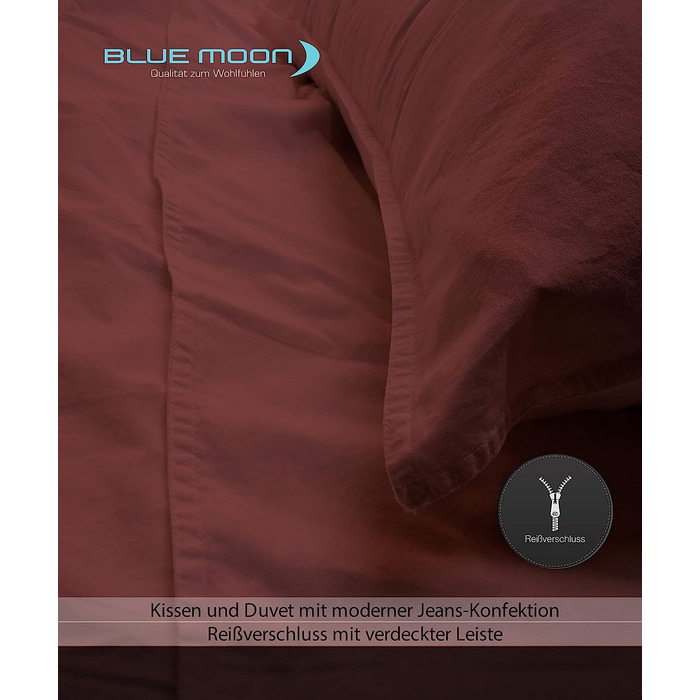 Постільна білизна BLUE MOON Bio Renforce з сучасного льону з ефектом вимитого каменю - чохли на ковдри і подушки-100 органічна бавовна, м'який і дихаючий, легкий у догляді - 135x20080x80 см - (червоний, 155x220 80x80)