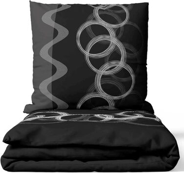 Леонадо Вісенті - комплект постільної білизни з 100 бавовни Renforce, сірий, чорний, з кружечками, що покриває подушку на блискавці, кількість предметів (3 предмета 220x240 см)