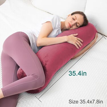 Подушка для сну на весь тіло AS AWESLING з ефектом пам'яті (Memory Foam), 90 x 20 см, бордова, з чохлом — для дорослих та тих, хто спить на боці