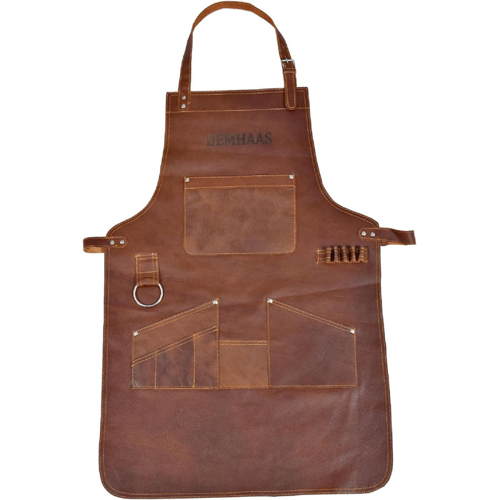 Чоловічий фартух з натуральної шкіри преміум-якості, ручної роботи | Фартух для гриля, барбекю та приготування їжі з кишенями | Регульовані ремені | Вінтажний коричневий