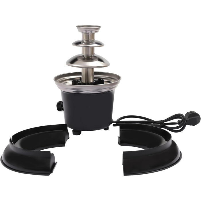 Шоколадний фонтан 3-ярусний, з нержавіючої сталі, 40W, з підсвічуванням та підсвічуванням, для свят та сімейних заходів (чорний)
