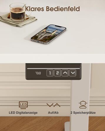 Електричний стіл Devoko з регулюванням висоти та підставкою для монітора, пам'ять 2 положення (білий, 180 x 80 см)