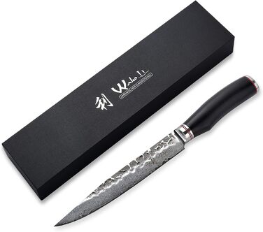 Ніж кухарський Wakoli EBO Premium з лезом 20 см з дамаської сталі 67 шарів та ручкою з чорного дуба | Професійний ніж для кухні