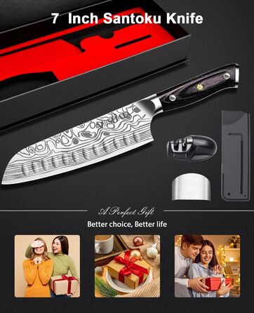 Ніж кухарський MOSFiATA Santoku, професійний ніж для кухні, універсальний ніж з нержавіючої сталі, дуже гостре лезо, з подарунковою коробкою 7