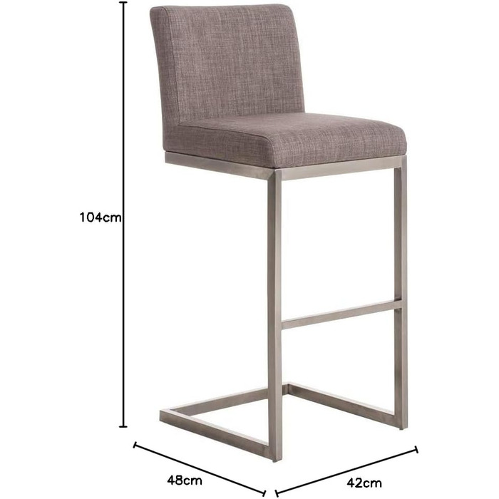 Барний стілець Paros з нержавіючої сталі, оббивка з тканини, з підлокітником та ергономічною підніжкою, сірий