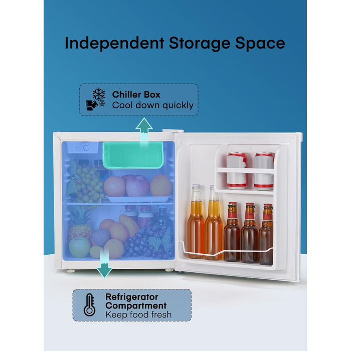 Міні-холодильник E 46L з морозильною камерою, енергоощадний, регулювання температури, білий