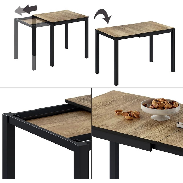 Розсувний обідній стіл Vicco Granny, 120x70 см, дуб/антрацит, 80-120x76x70 см