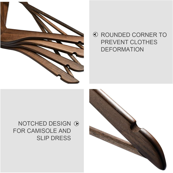 Дерев'яні вішалки для одягу HOUSE DAY, 20 шт., горіх, стабільні, обертаються, широкі (44,5 см)