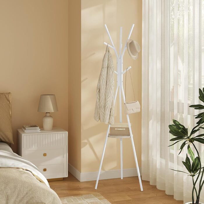 Вільна стійка для одягу WOLTU у вигляді дерева з полицею та 9 гачками, для одягу, шапок та сумок, біла, металева