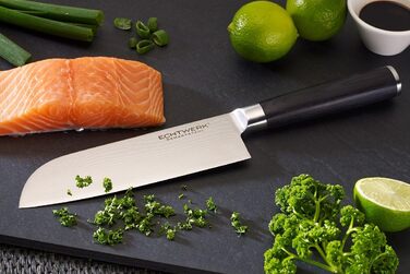 Набір кухонних ножів ECHTWERK Damast 7 предметів: кухонний, для хліба, для філе, сантоку, універсальний, для очищення, з ручками з пака-дерева, з дерев'яним магнітним бруском