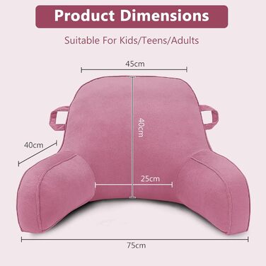 Лежак-подушка для читання, м'який лежак з підлокітниками для дорослих та дітей, рожевий