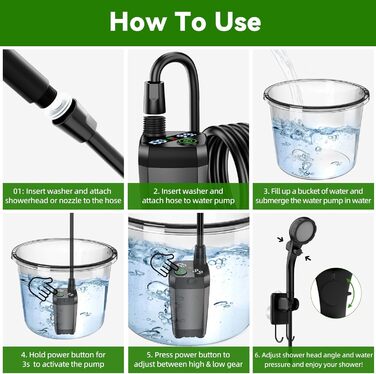 Портативна кемпінгова душа InkTrail з нагріванням, 6000 mAh, 4 режими розпилення, водонепроникна IPX7, для кемпінгу, подорожей, авто, домашніх тварин