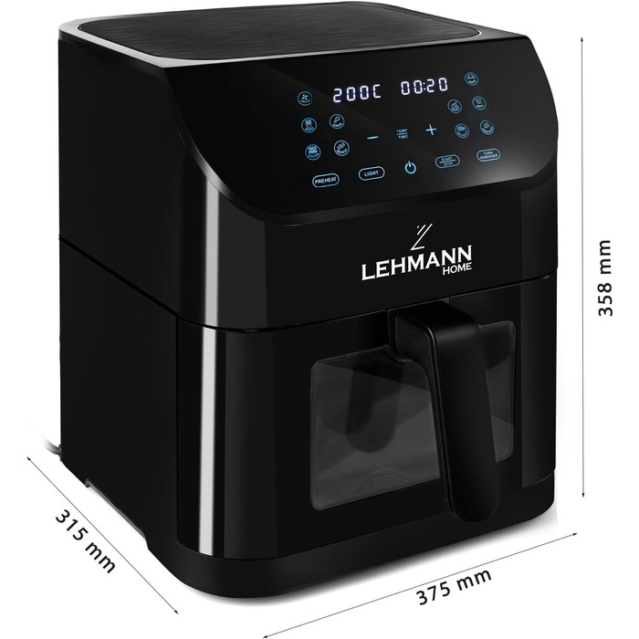 Фритюрниця повітряна LEHMANN XXL з 2 камерами (13 програм, 50–200°C, Touchscreen, антипригарне покриття, 8л)