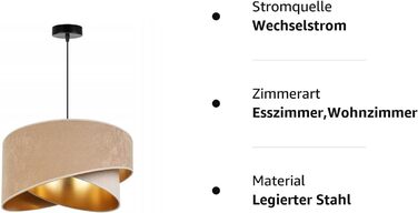 Абажур Підвісний світильник Підвісний світильник - Стельовий світильник промисловий для вітальні, спальні та їдальні - Металевий підвісний світильник з велюровим абажуром - Безе та крем