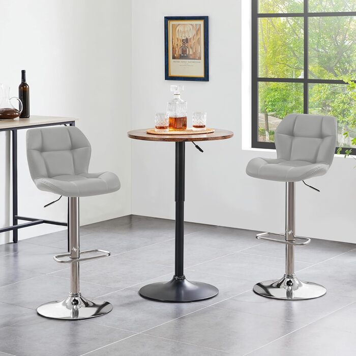 Барні стільці Yaheetech 2 шт. регульовані по висоті, обертаються на 360°, з підніжками та спинкою, з PU-шкіри, сірі (2 шт.)