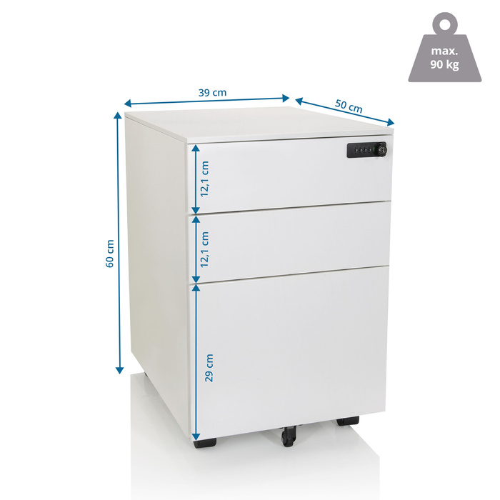 Контейнер на колесах COLOR OS I, метал, білий з кодовим замком, hjh OFFICE