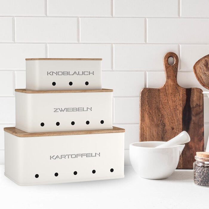 Короб для зберігання картоплі, цибулі та часнику - набір 3 шт. - Короб для овочів з вентиляційними отворами - Матовий чорний (Прямокутний)