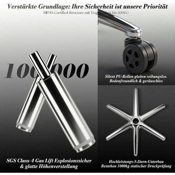 Офісний стілець Efomao XXL 200 кг з підставкою для ніг, штучна шкіра, висока спинка, регульовані підлокітники, підтримка попереку, сірий. Для дому та офісу