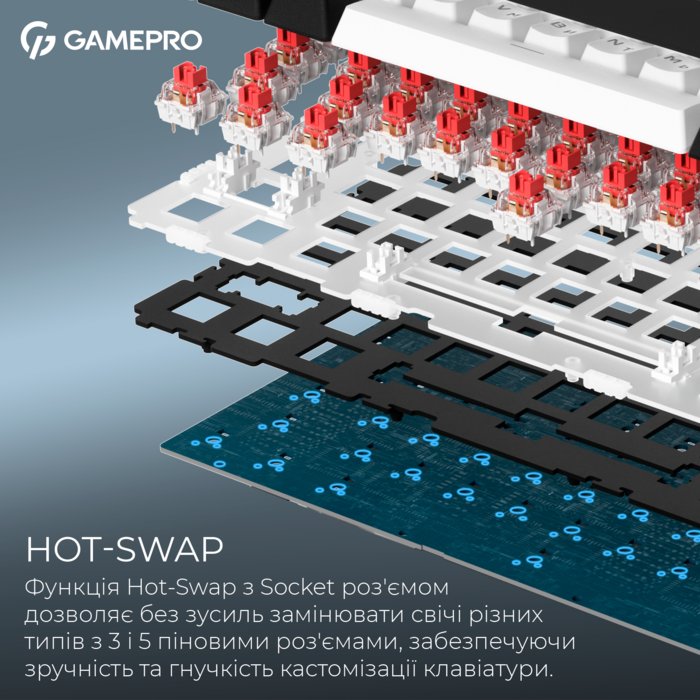 Бездротова механічна клавіатура GamePro Asgard Valhalla (MK160B Pro) 75% QLAB orange switches