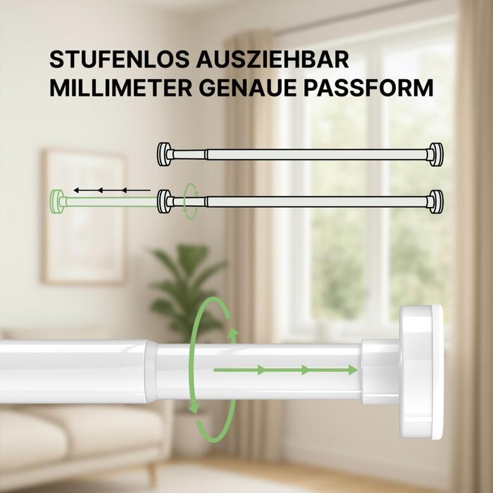Штанга для душу без свердління 90-160 см, Ø 25 мм, телескопічна штанга з кріпленнями - для ванни, душу та перегородки, 1 шт. (70-120 см [2 шт.], білий)