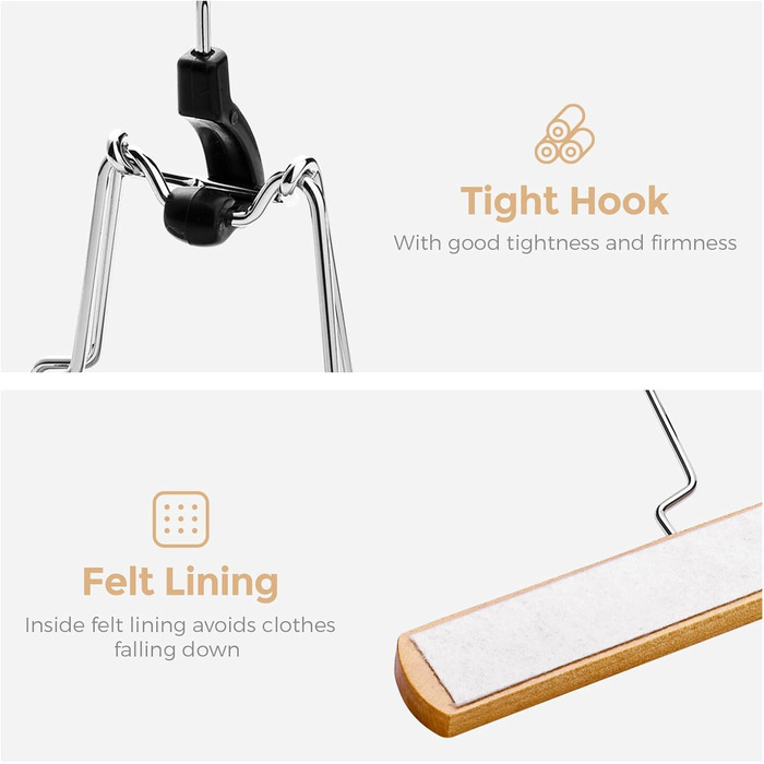 Дерев'яні вішалки для штанів та одягу House Day: 25 вішалок для спідниць, 11 для штанів, білі, з кліпсами, 360° обертання, 35,5 см (натуральне дерево)