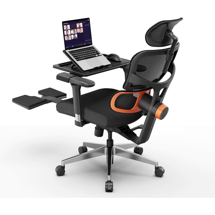 Офісне крісло Newtral Ergonomic, комп'ютерне крісло з регульованою підголівником та підлокітниками (чорний, NT002) + знімна стільниця