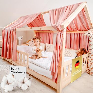 Балдахін для ліжка Lilimaus House - Балдахін з мусліну зі 100 бавовни - Прикраса ліжка для будинку - Подарунок для дівчаток і хлопчиків - Штори для ліжка з балдахіном для дитячих ліжок 90x200 & 120x200 - Прикраса дитячої кімнати балдахіном (темно-рожевий,