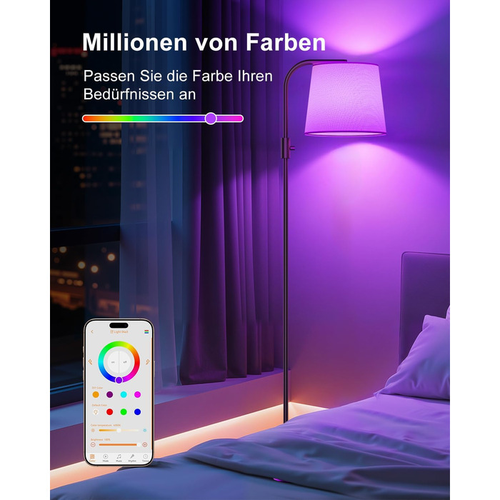 Світлодіодна торшер DUSKTEC RGB для вітальні, смарт-лампа з димером, керування через додаток, тепле та холодне біле світло, 10W, 1200LM, аркова лампа для читання, приліжкова лампа
