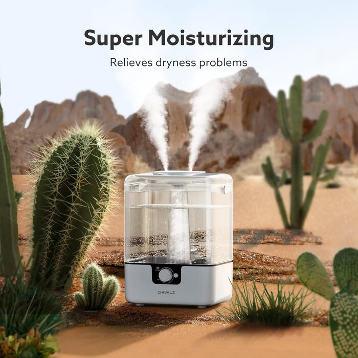 Зволожувач повітря Chivalz Luftbefeuchter 6л з нічником та аромадифузором для великих кімнат, дитячої, рослин – 360° розпилювач, 50 годин, білий матовий