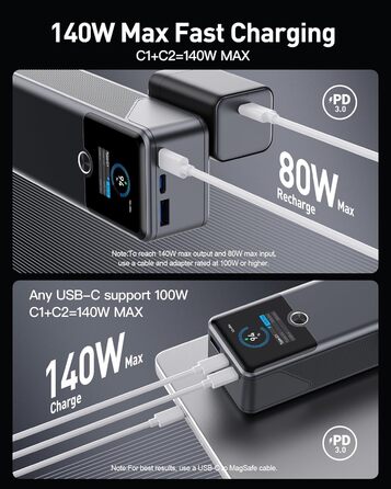 Powerbank для ноутбука 20000 mAh з 3 портами, 140W, Smart-дисплеєм, для подорожей, сумісний з iPhone, Samsung, MacBook, iPad