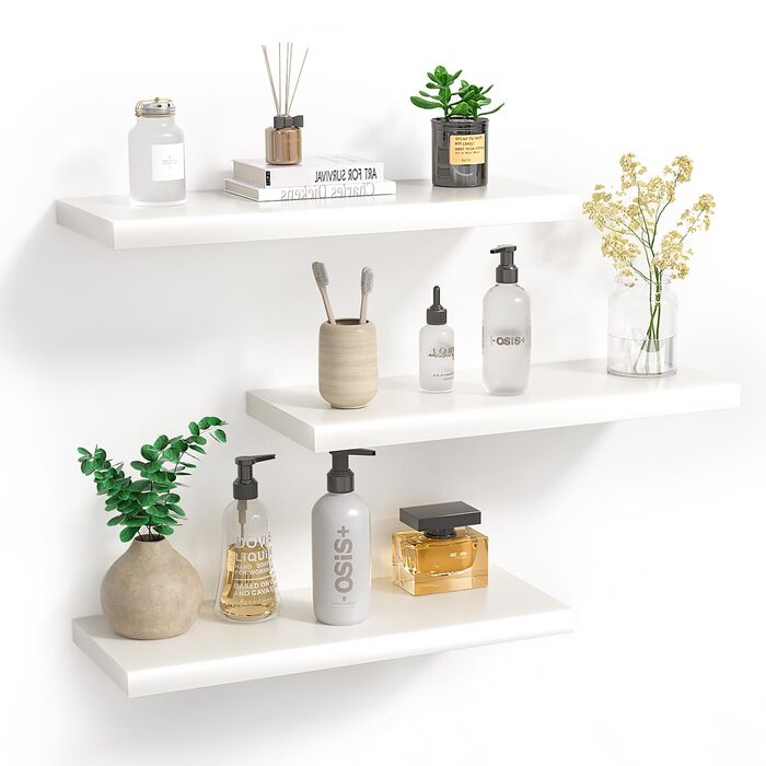 Набір білих настінних полиць-невимок (3 шт.) для ванної, спальні, вітальні та кухні — приховані полиці для декору та зберігання
