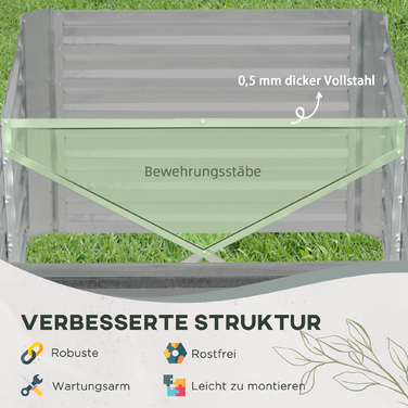 Outsunny Сталева піднята грядка, Грядка з холодним каркасом Садова клумба Flower Box Pluggable, Кашпо Box 180x90x60см для саду, балконного патіо, овочевої грядки для квітів, рослин, фруктів