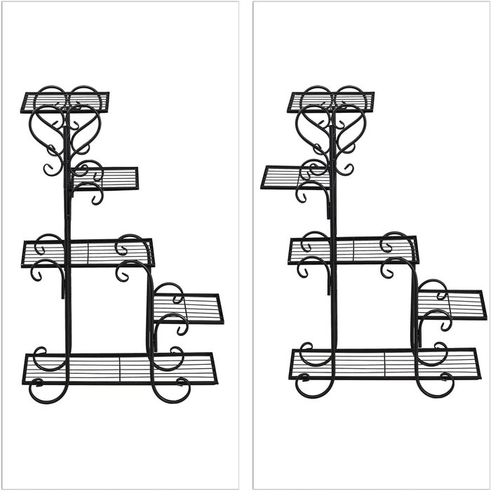 Стелаж для квітів Relaxdays металевий, вінтаж, 75x56x23 см, 5 полиць, чорний, залізо