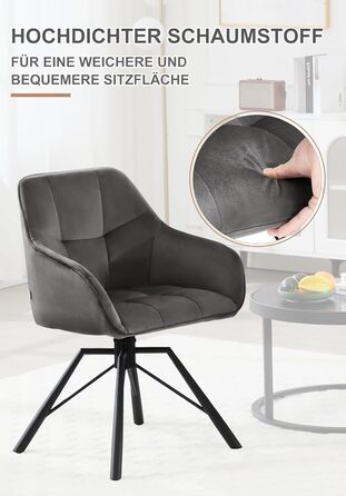 Крісла для їдальні WOLTU (4 шт) з оббивкою з велюру, сірого кольору, з підлокітниками та поворотним механізмом